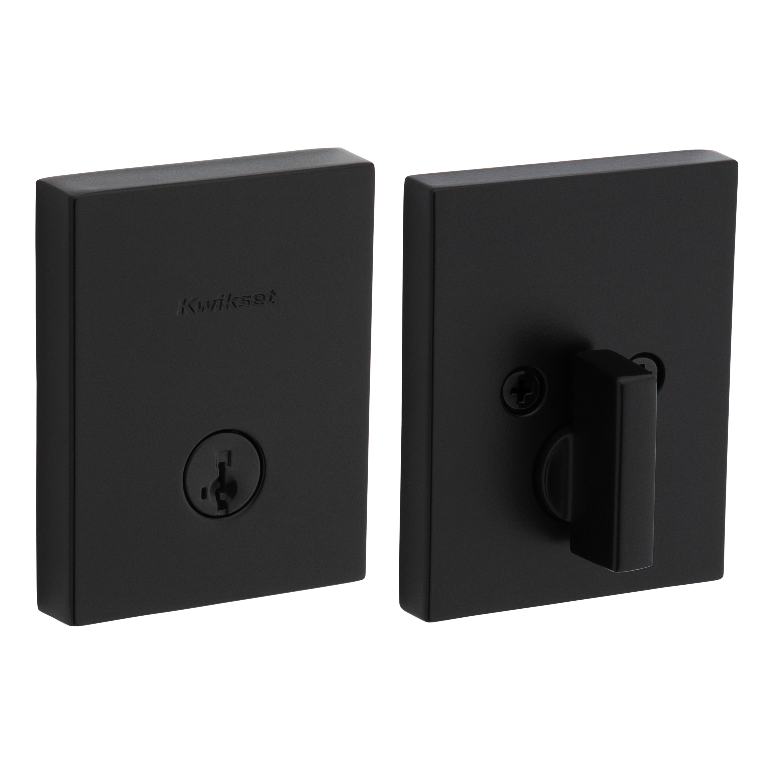 Kwikset Rectangular Contemporary Low Profile Single Cylinder SmartKey Deadbolt with 6AL Latch and STRKP Strike Pack which includes Square Corner, Round Corner and 5303 Round Corner Full Lip Strikes KA3 Kwikset