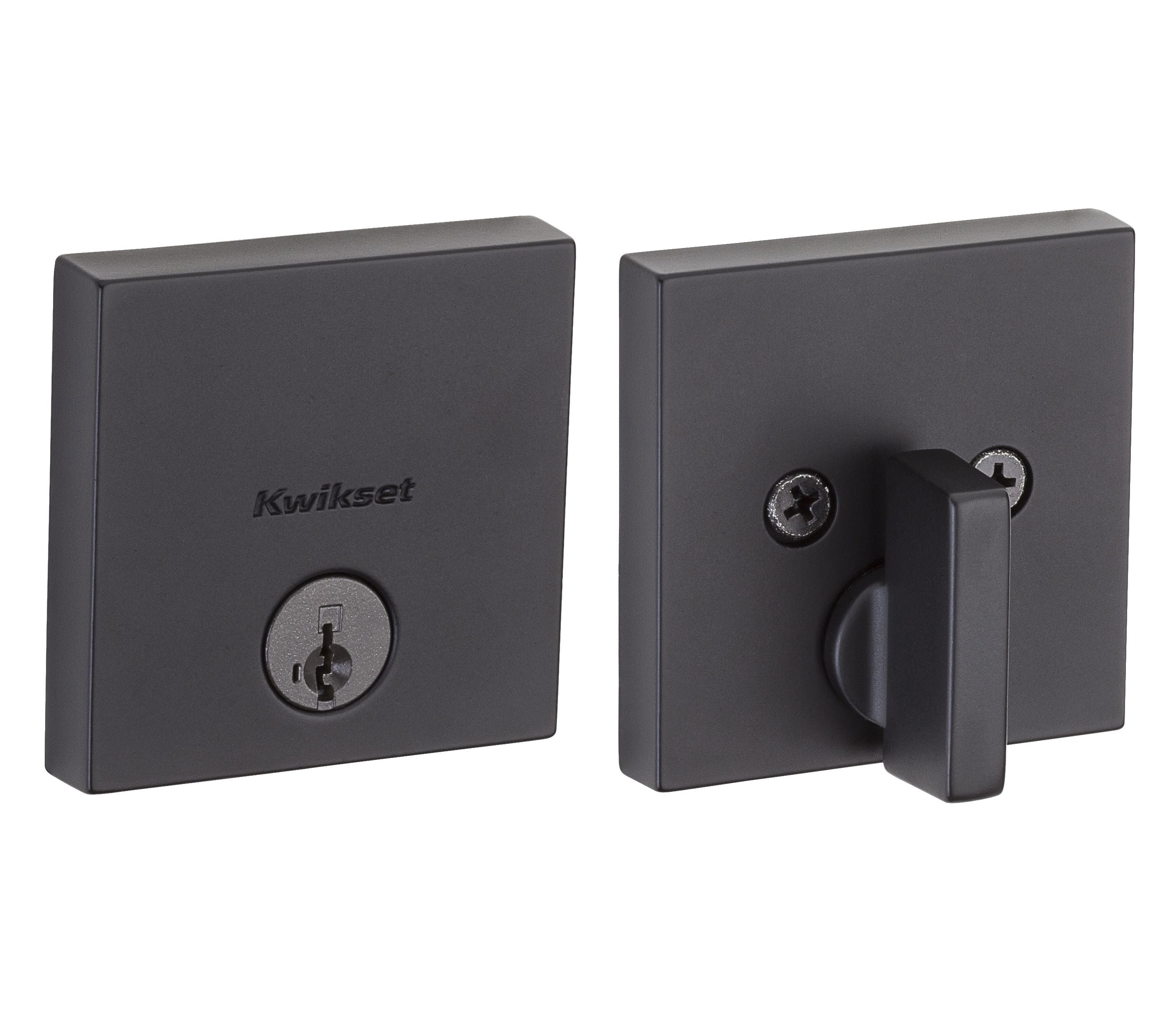 Kwikset Downtown Square Contemporary Low Profile Single Cylinder SmartKey Deadbolt with 6AL Latch and STRKP Strike Pack which includes Square Corner, Round Corner and 5303 Round Corner Full Lip Strikes KA3 Kwikset