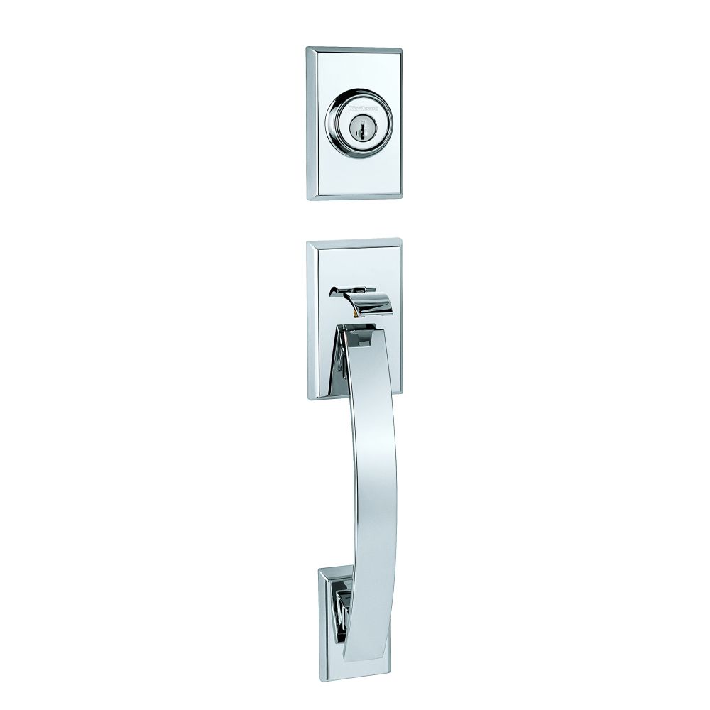 Kwikset Tavaris Single Cylinder Exterior Handleset SmartKey with 6AL Latch and STRKP Strike Pack which includes Square Corner, Round Corner and 5303 Round Corner Full Lip Strikes Kwikset