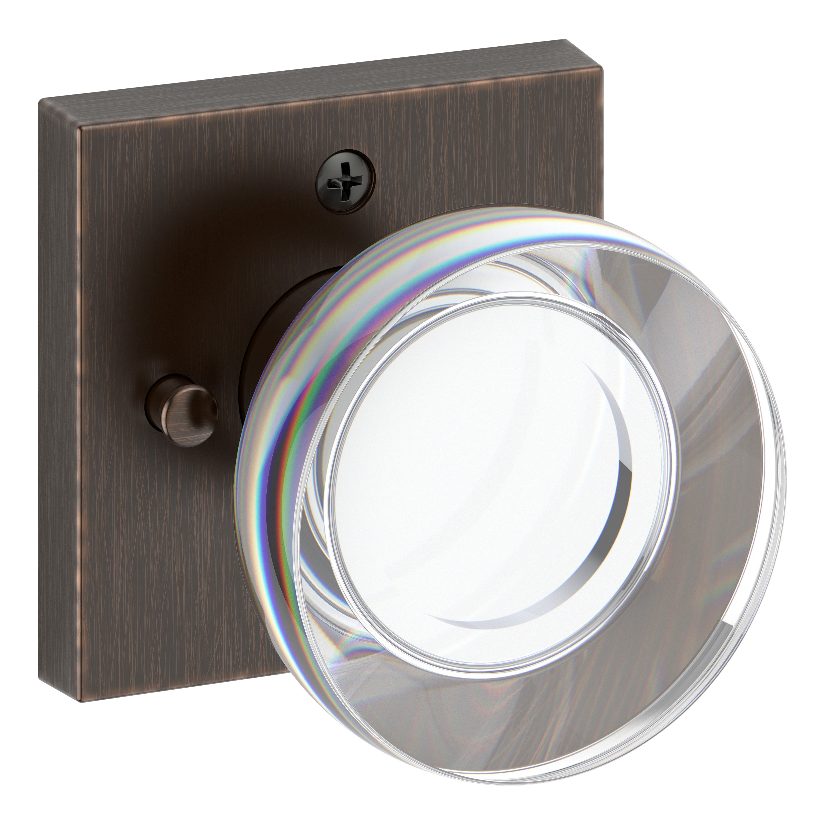 Baldwin Reserve Privacy Contemporary Crystal Knob and Contemporary Square Rose with 6AL Latch and Dual Strike Baldwin Reserve