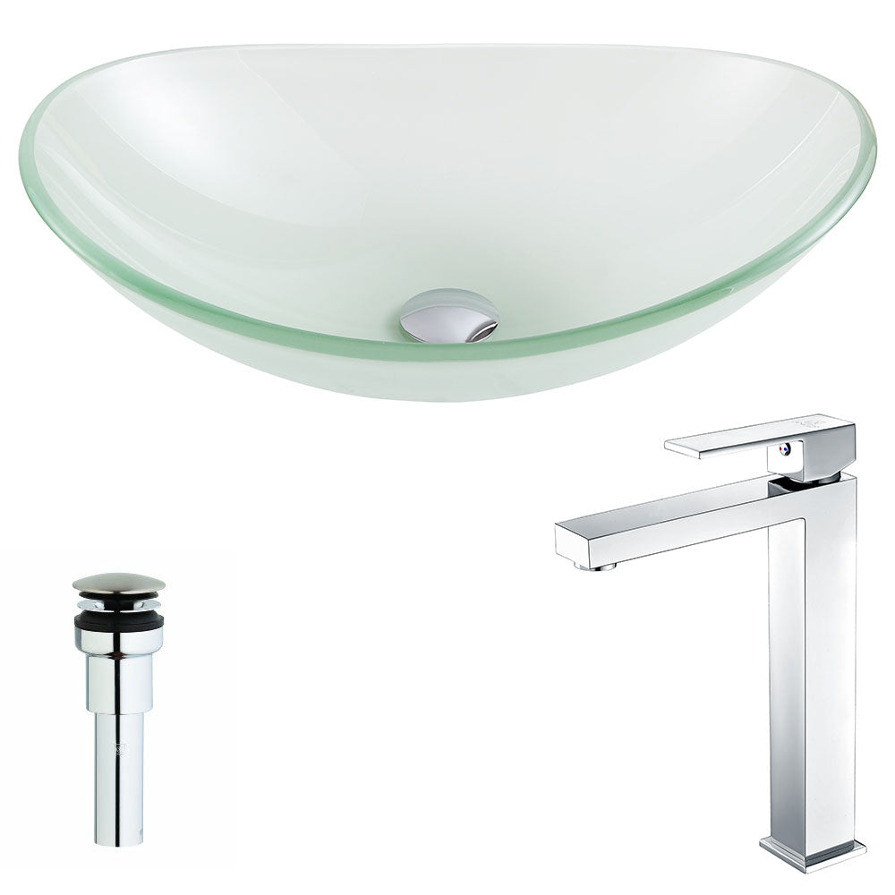 ANZZI Forza Series Deco-Glass Vessel Sink in Lustrous Frosted with Enti Faucet ANZZI