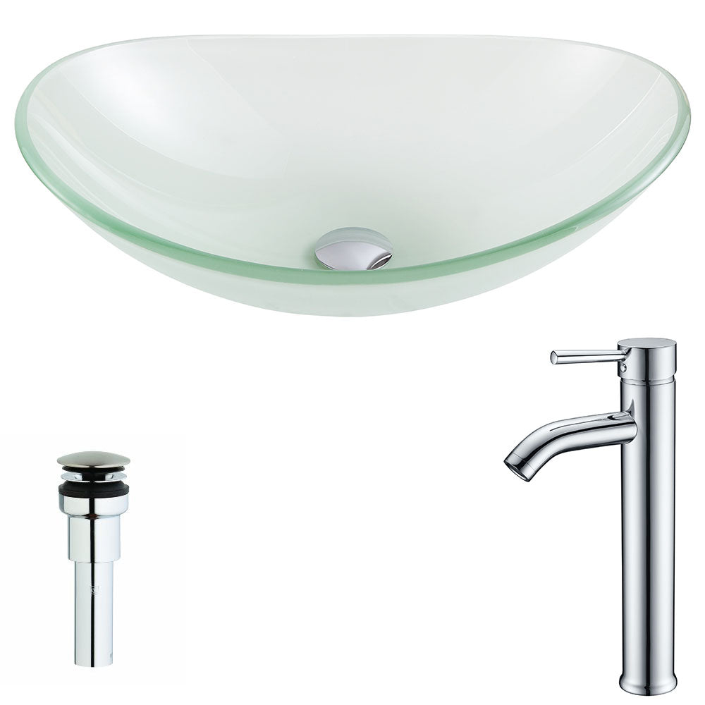 ANZZI Forza Series Deco-Glass Vessel Sink in Lustrous Frosted with Fann Faucet ANZZI