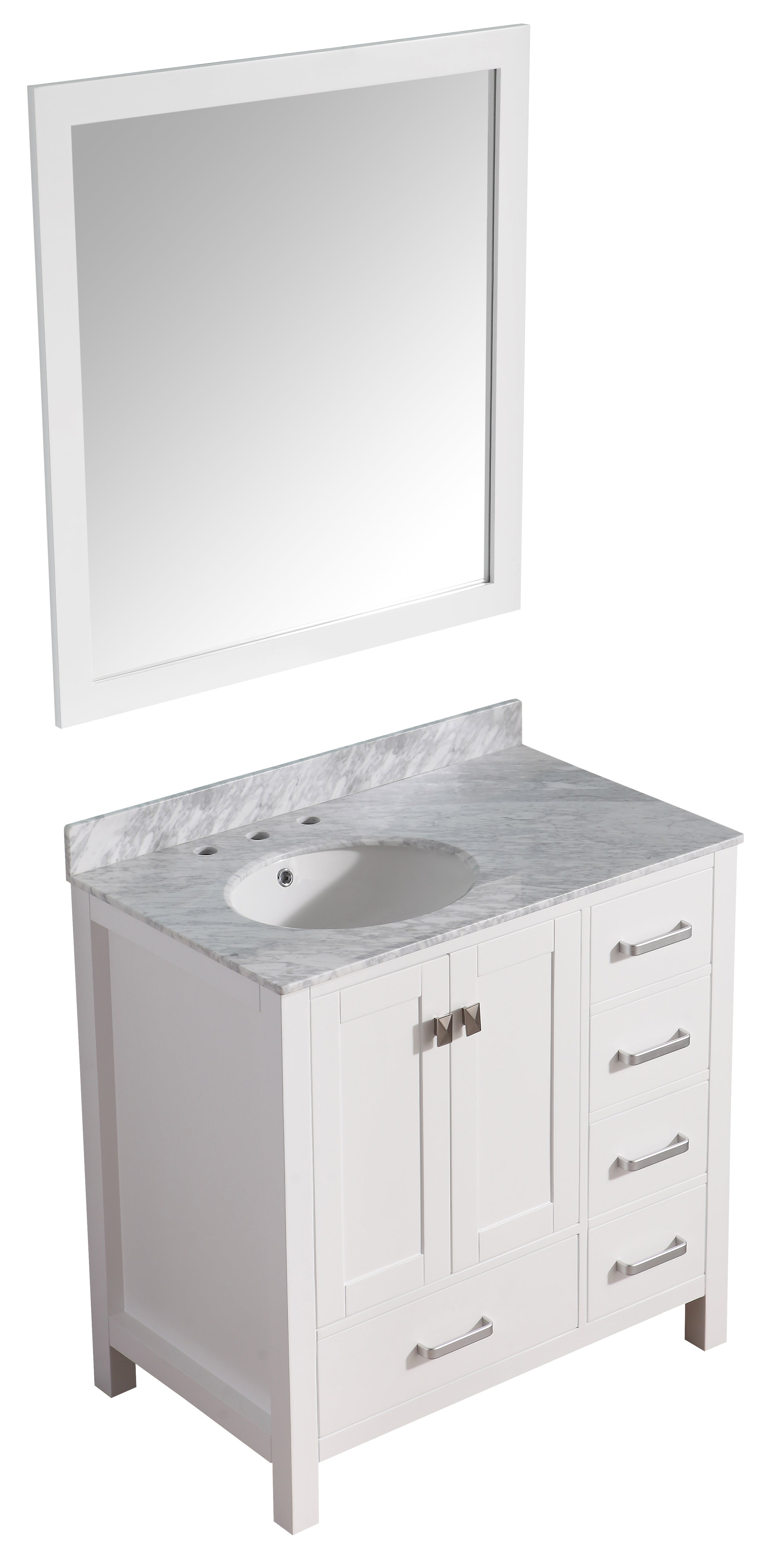ANZZI Chateau 36 in. W x 22 in. D Bathroom Bath Vanity Set with Carrara Marble Top with White Sink ANZZI