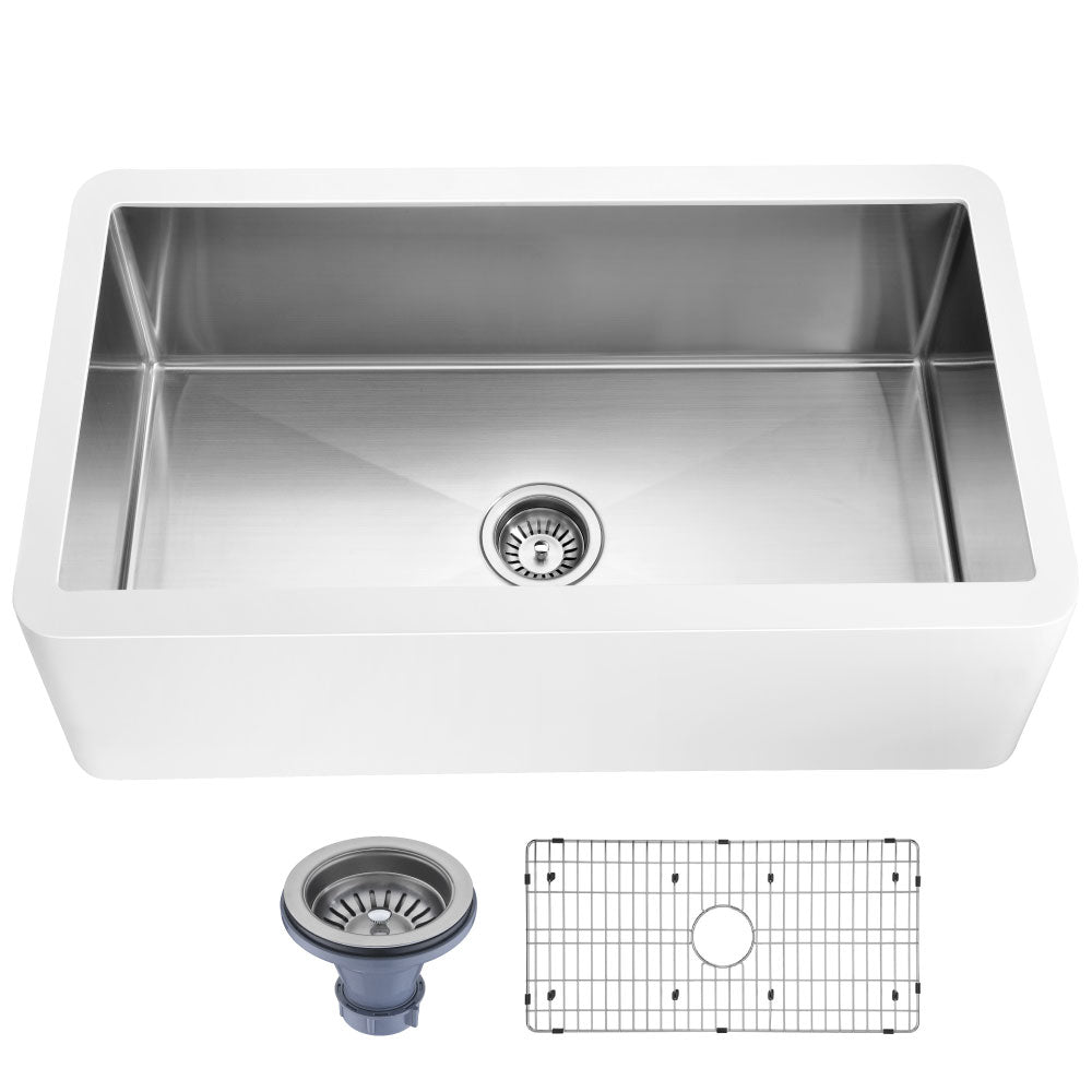 ANZZI Nepal Series Farmhouse Solid Surface 33 in. 0-Hole Single Bowl Kitchen Sink with Stainless Steel Interior ANZZI