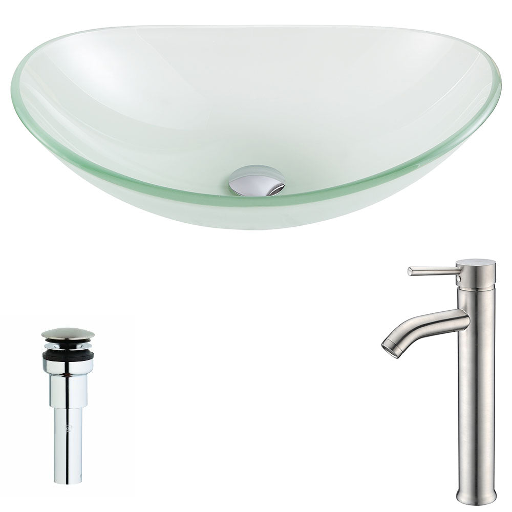 ANZZI Forza Series Deco-Glass Vessel Sink in Lustrous Frosted with Fann Faucet ANZZI