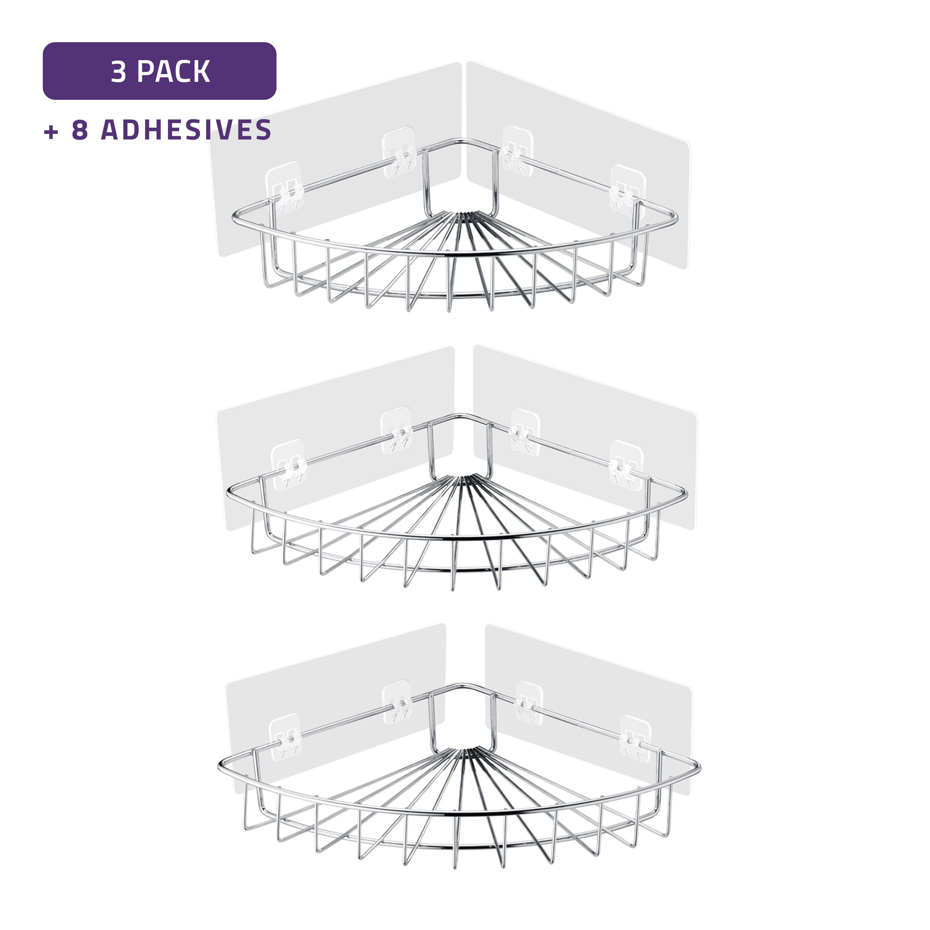 ANZZI 3-Piece Corner Shower Caddy Shelf Set with 8 Adhesive ANZZI