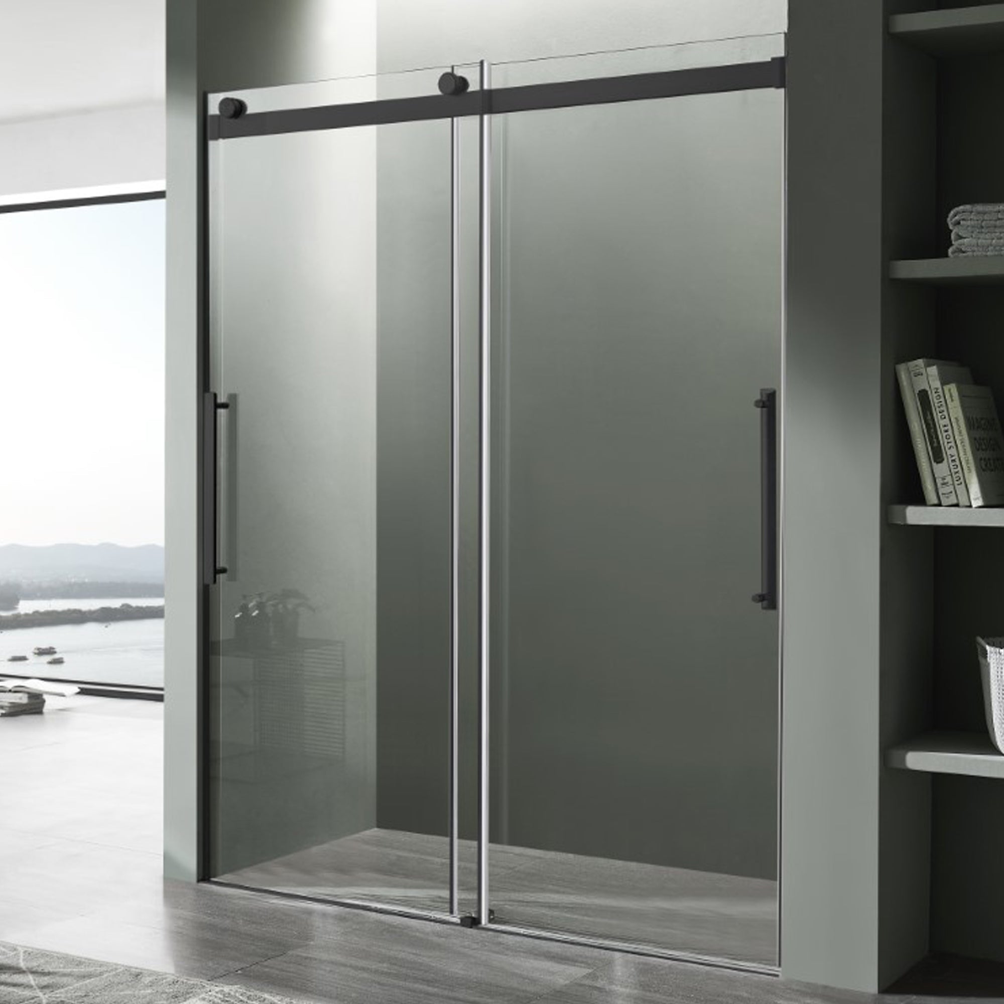 ANZZI Stellar Series 60 in. x 76 in. Frameless Sliding Shower Door with Handle ANZZI
