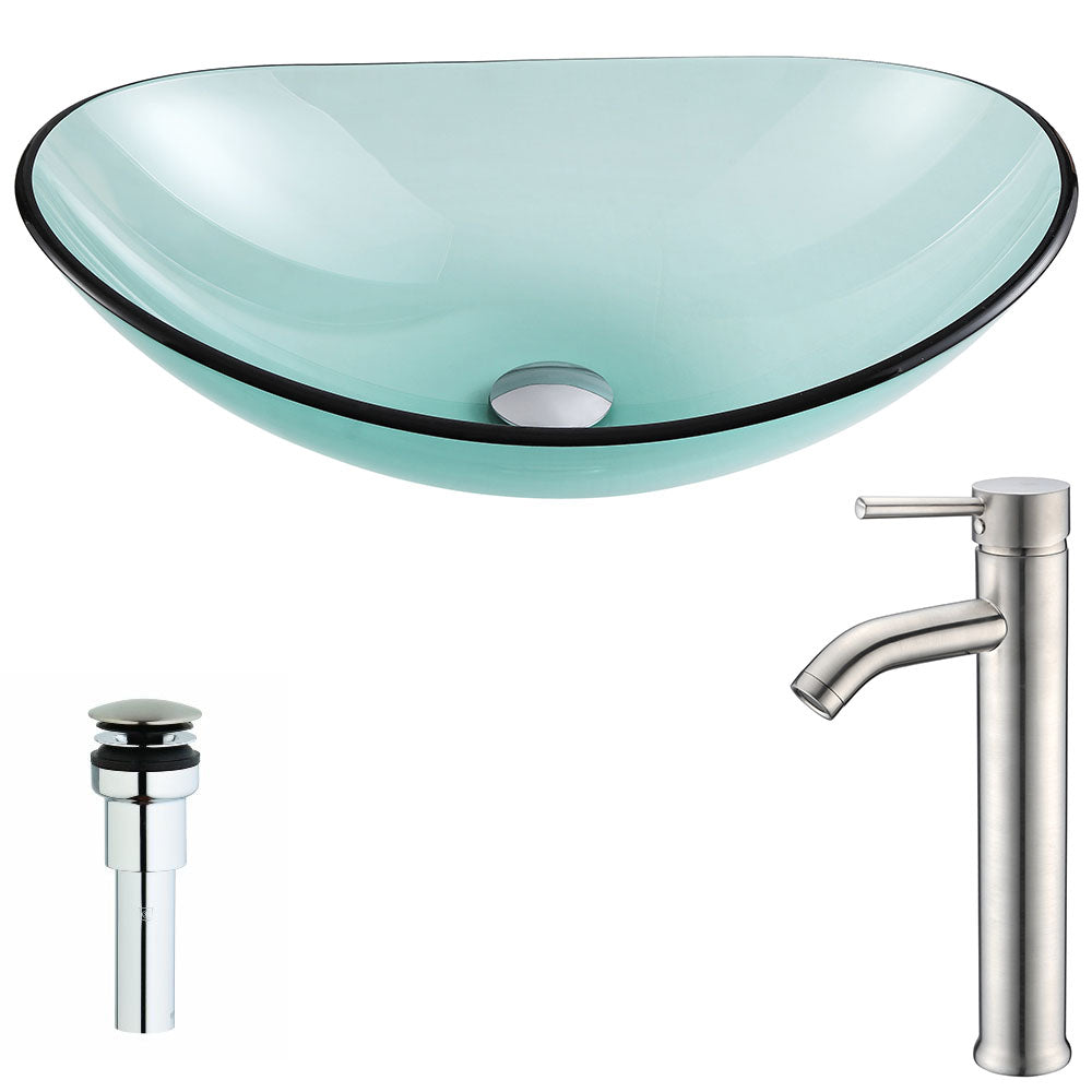 ANZZI Major Series Deco-Glass Vessel Sink in Lustrous Green with Fann Faucet ANZZI
