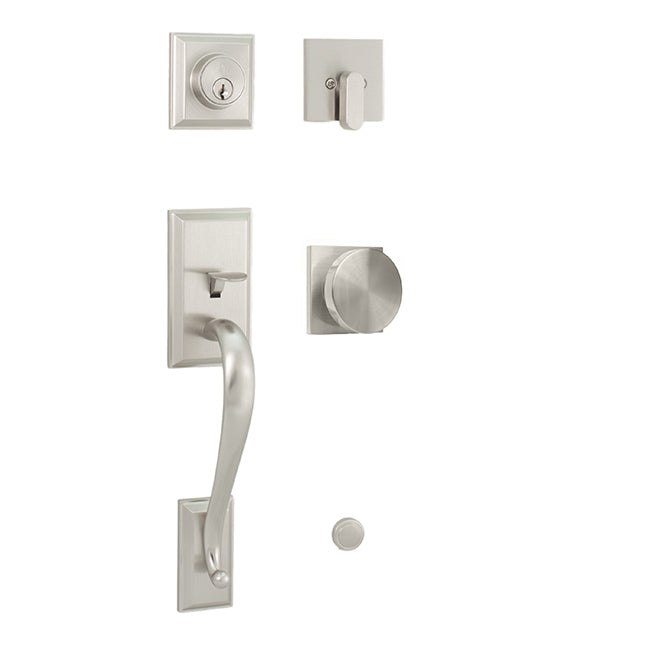 Weslock Mayo Single Cylinder Handleset with Mesa Knob Trim with Adjustable Latch and Round Corner Strikes Weslock