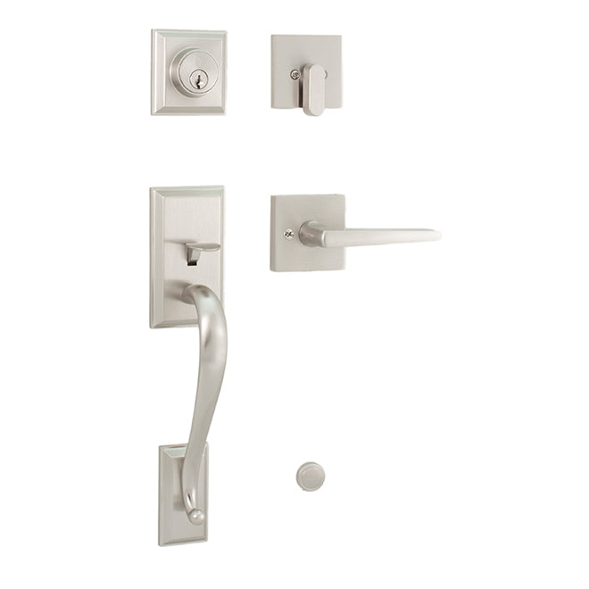 Weslock Mayo Single Cylinder Handleset with Philtower Lever Trim with Adjustable Latch and Round Corner Strikes Weslock