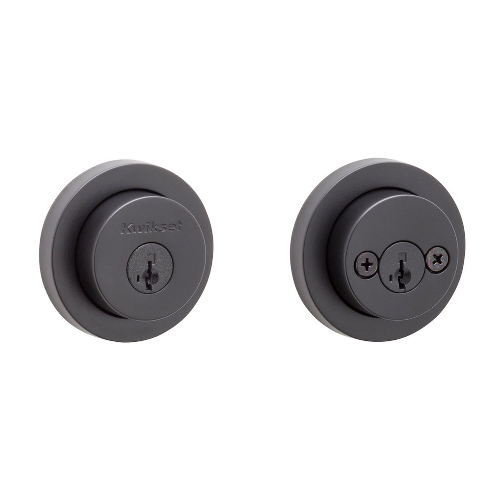Kwikset Milan Round Rose Double Cylinder Deadbolt SmartKey with 6AL Latch and STRKP Strike Pack which includes Square Corner, Round Corner and 5303 Round Corner Full Lip Strikes KA3 Kwikset