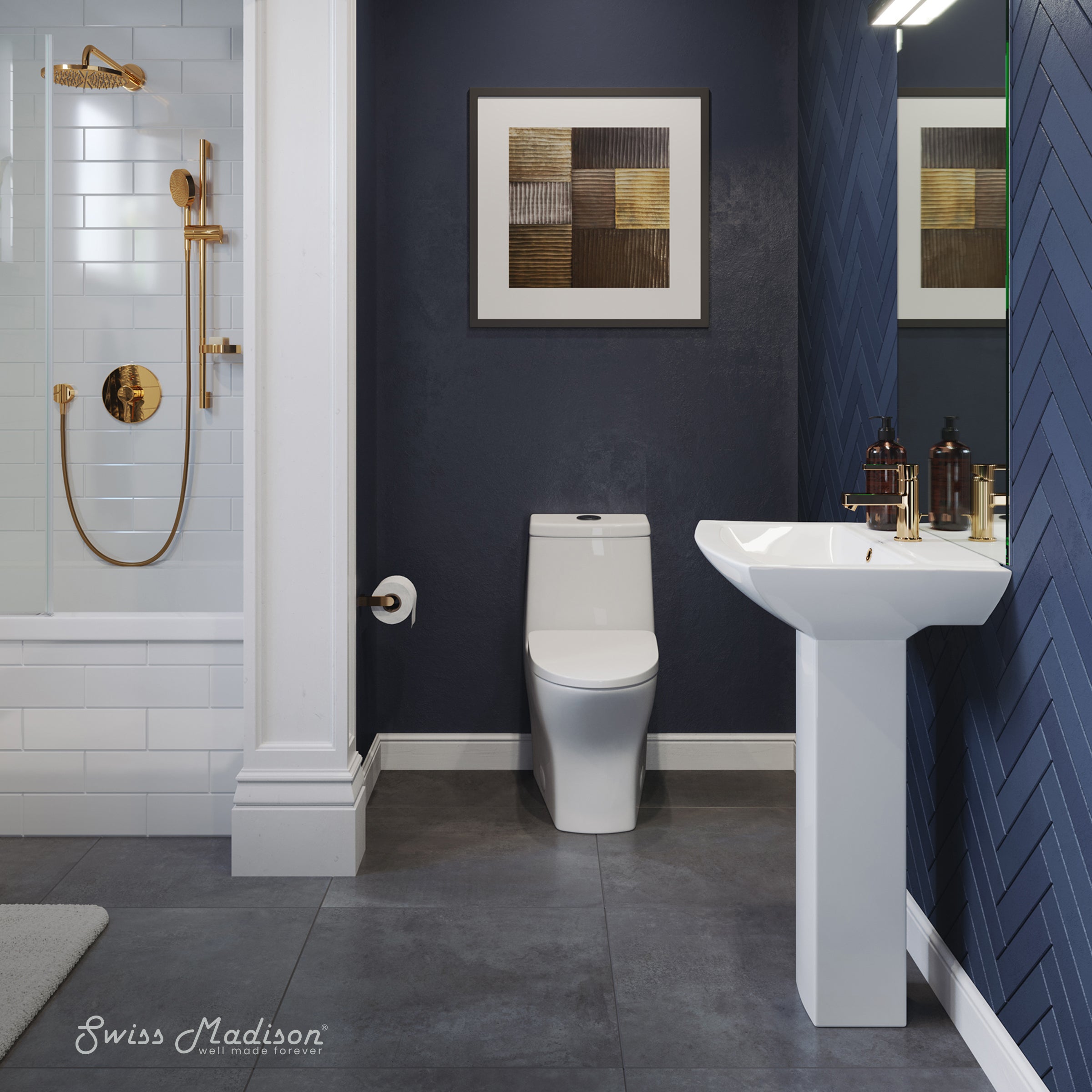 Swiss Madison Sublime Two-Piece Glossy White Ceramic Rectangular Pedestal Sink