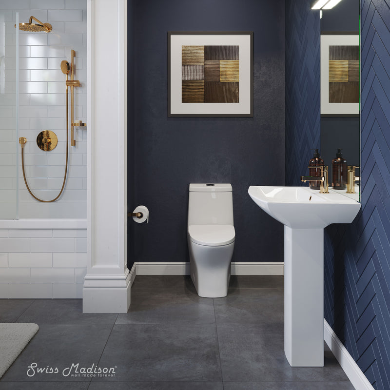 Swiss Madison Sublime Two-Piece Glossy White Ceramic Rectangular Pedestal Sink