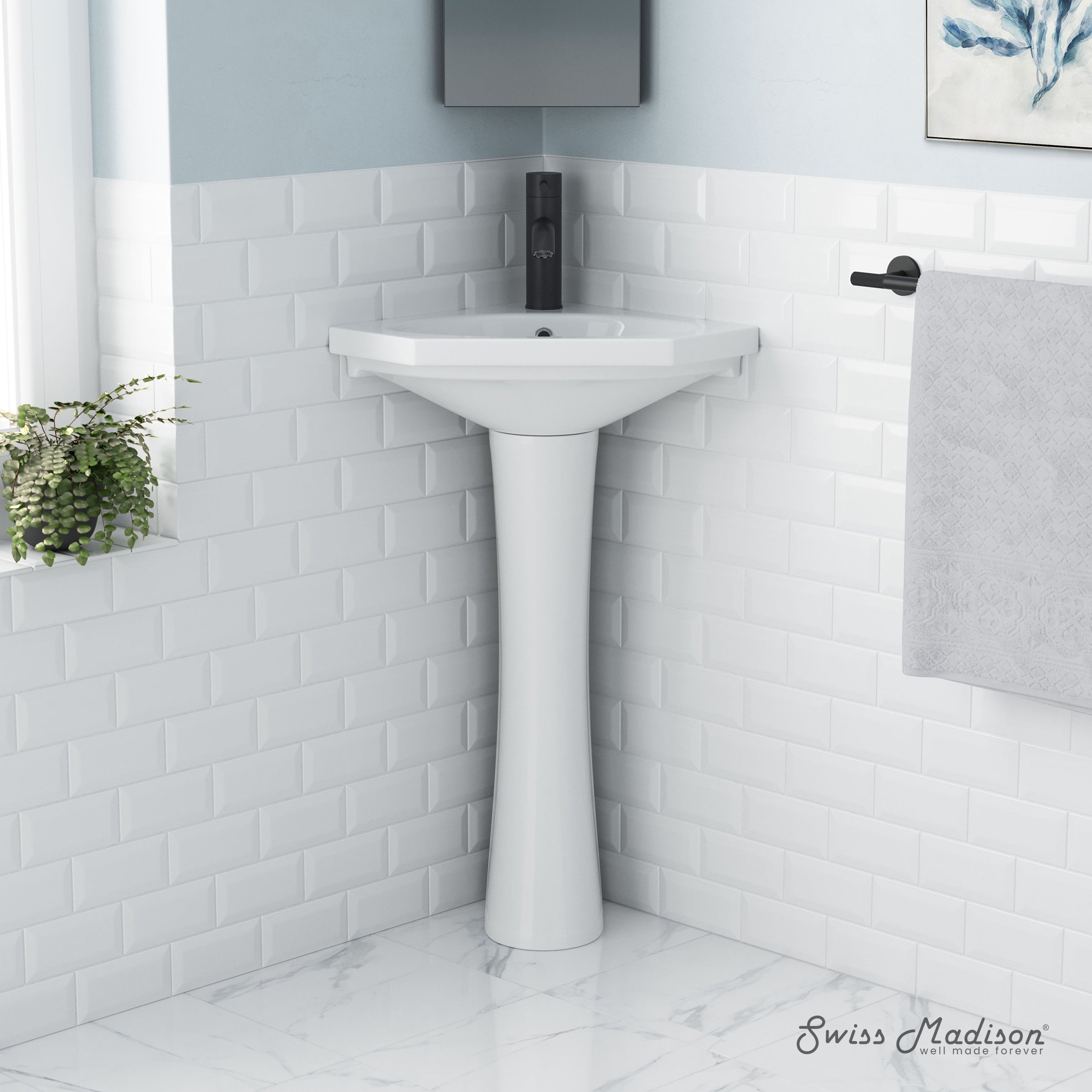 Swiss Madison St.Tropez Corner Two-Piece Pedestal Sink