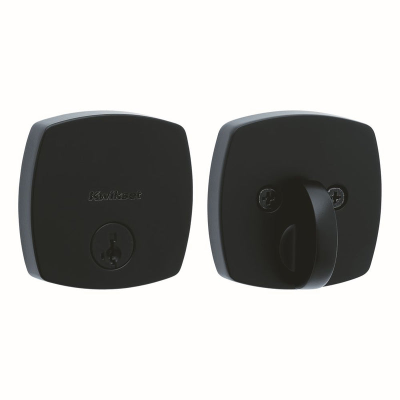 Kwikset Midtown Contemporary Low Profile Single Cylinder SmartKey Deadbolt with 6AL Latch and STRKP Strike Pack which includes Square Corner, Round Corner and 5303 Round Corner Full Lip Strikes KA3 Kwikset