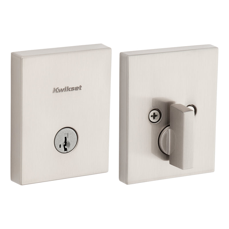 Kwikset Rectangular Contemporary Low Profile Single Cylinder SmartKey Deadbolt with 6AL Latch and STRKP Strike Pack which includes Square Corner, Round Corner and 5303 Round Corner Full Lip Strikes KA3 Kwikset