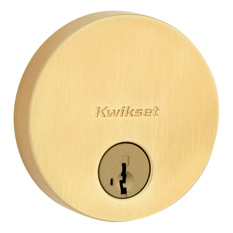 Kwikset Uptown Round Contemporary Low Profile Single Cylinder SmartKey Deadbolt with 6AL Latch and STRKP Strike Pack which includes Square Corner, Round Corner and 5303 Round Corner Full Lip Strikes KA3 Kwikset