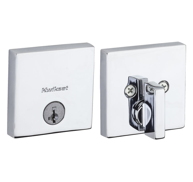 Kwikset Downtown Square Contemporary Low Profile Single Cylinder SmartKey Deadbolt with 6AL Latch and STRKP Strike Pack which includes Square Corner, Round Corner and 5303 Round Corner Full Lip Strikes KA3 Kwikset
