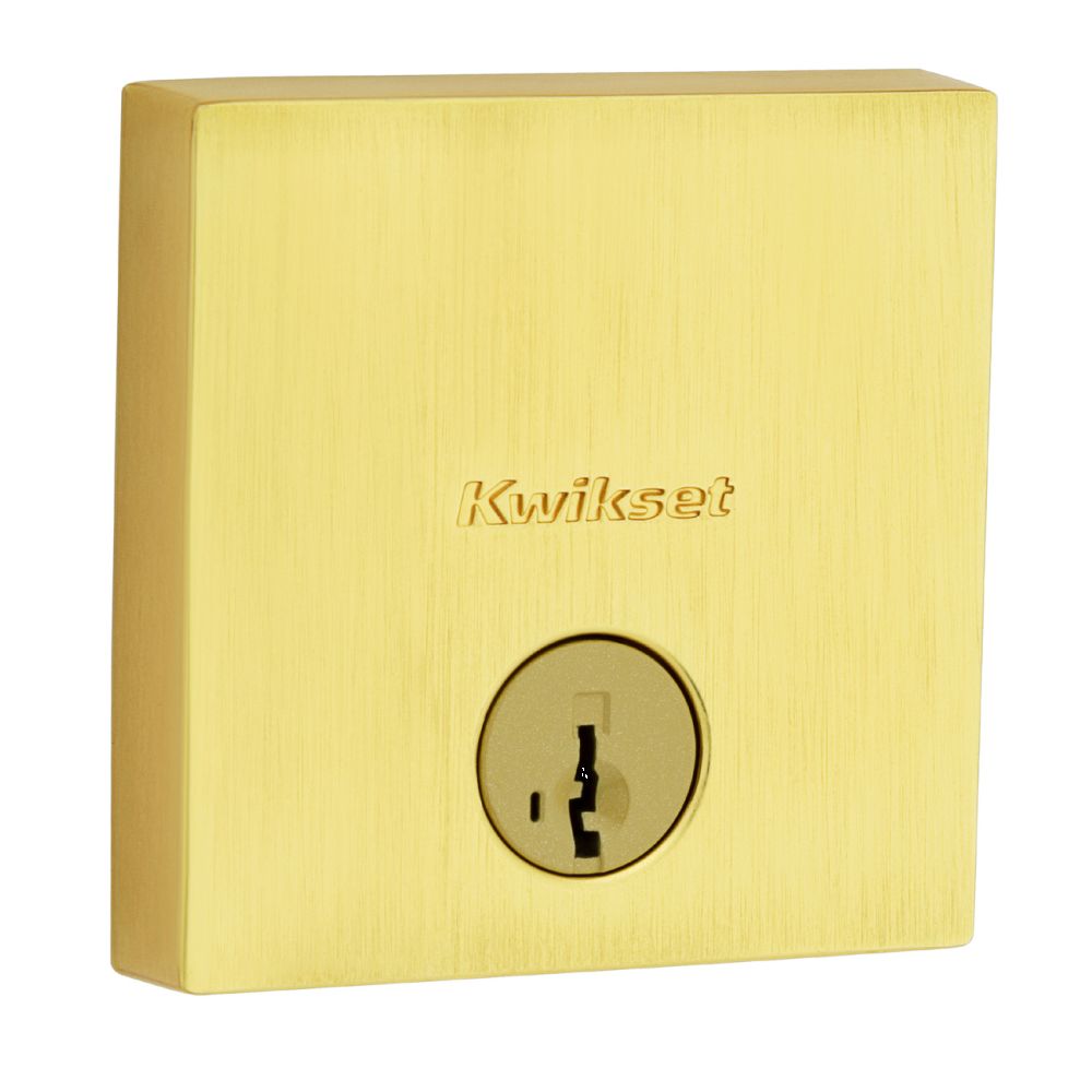Kwikset Downtown Square Contemporary Low Profile Single Cylinder SmartKey Deadbolt with 6AL Latch and STRKP Strike Pack which includes Square Corner, Round Corner and 5303 Round Corner Full Lip Strikes KA3 Kwikset