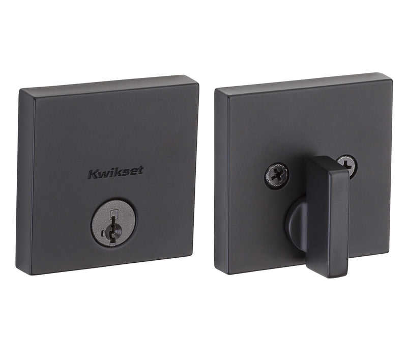 Kwikset Downtown Square Contemporary Low Profile Single Cylinder SmartKey Deadbolt with 6AL Latch and STRKP Strike Pack which includes Square Corner, Round Corner and 5303 Round Corner Full Lip Strikes KA3 Kwikset