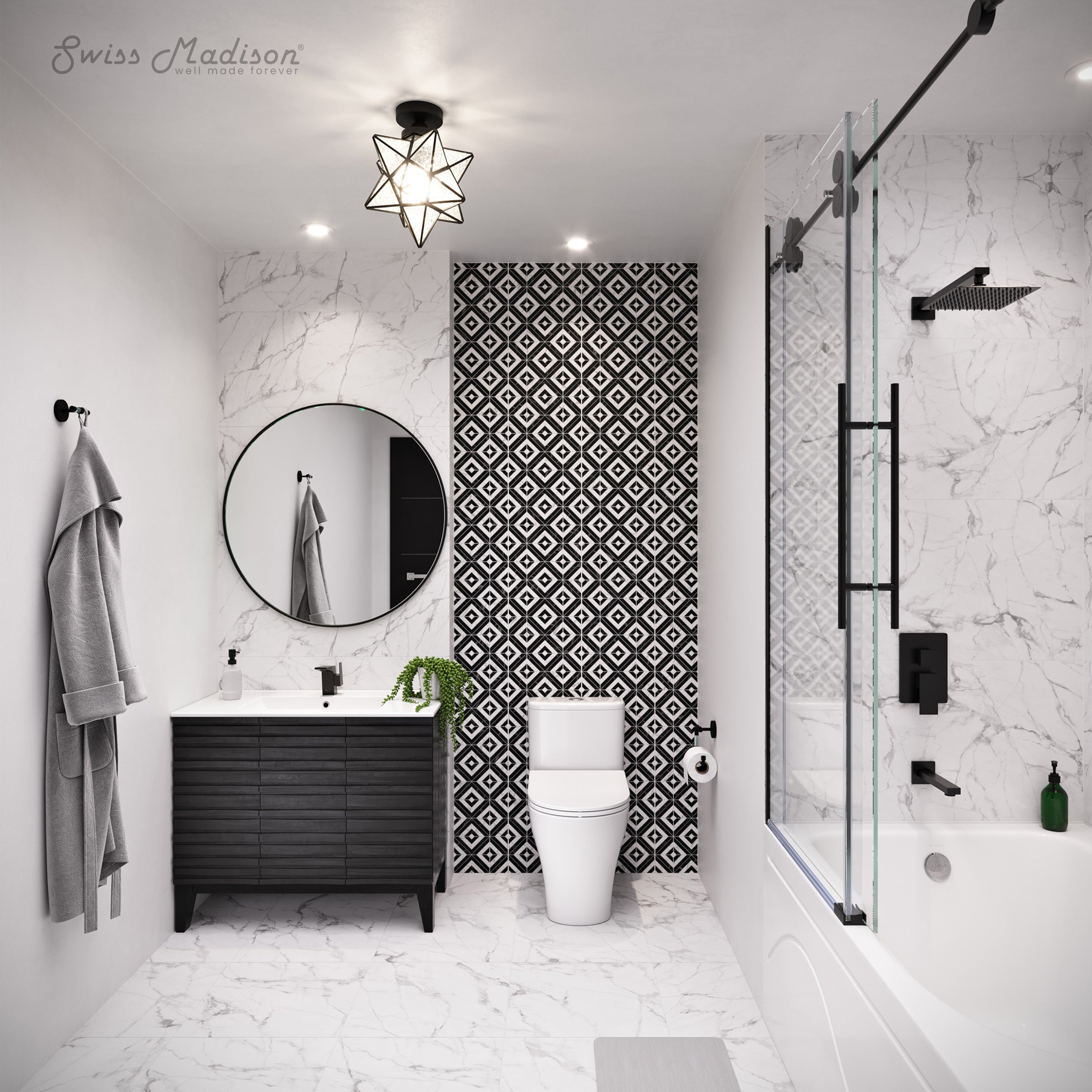 Swiss Madison Ivy 54 x 30 Skirted Soaking Alcove Bathtub with Integrated Armrest