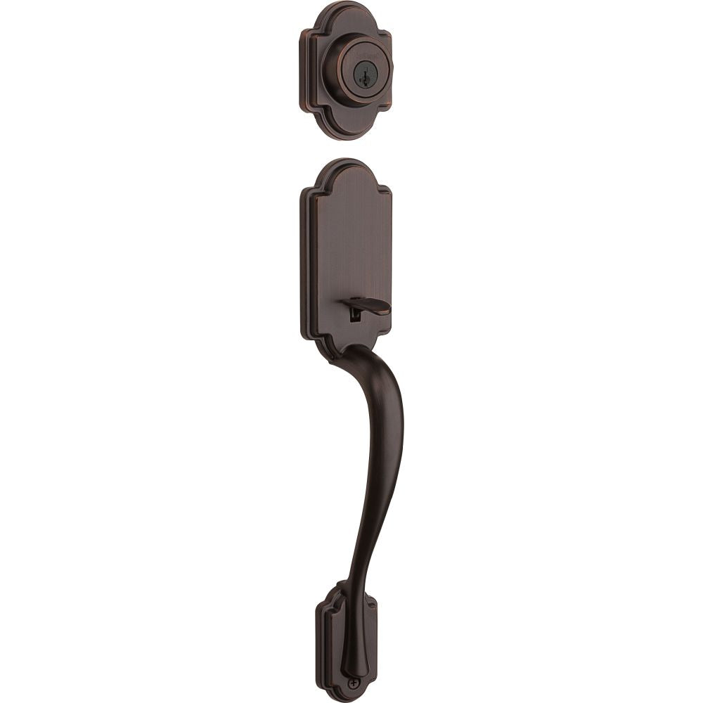 Kwikset Arlington Single Cylinder Exterior Handleset SmartKey with 6AL Latch and STRKP Strike Pack which includes Square Corner; Round Corner and 5303 Round Corner Full Lip Strikes Kwikset