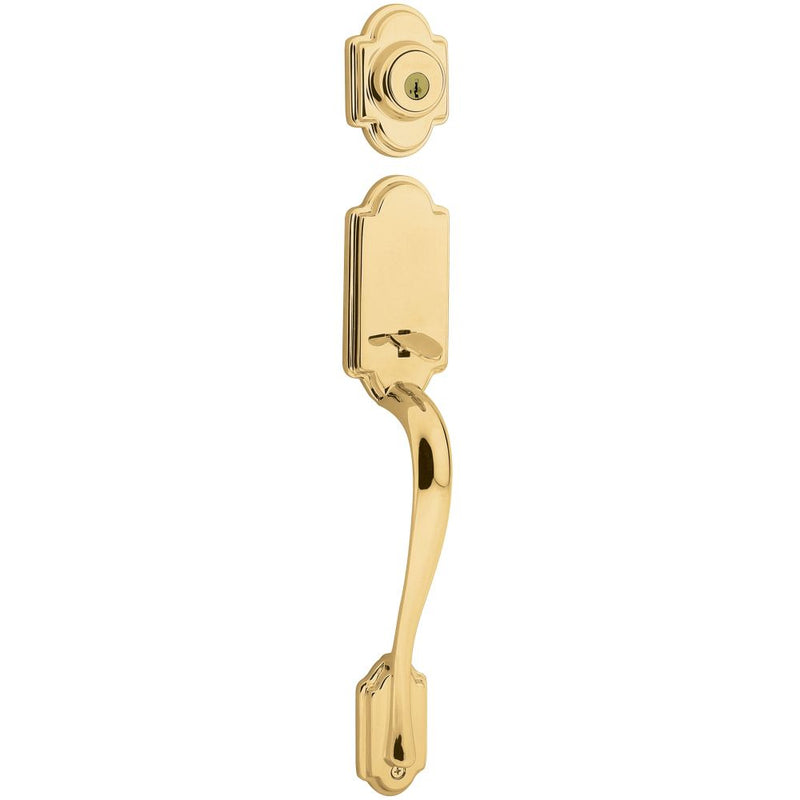 Kwikset Arlington Single Cylinder Exterior Handleset SmartKey with 6AL Latch and STRKP Strike Pack which includes Square Corner; Round Corner and 5303 Round Corner Full Lip Strikes Kwikset