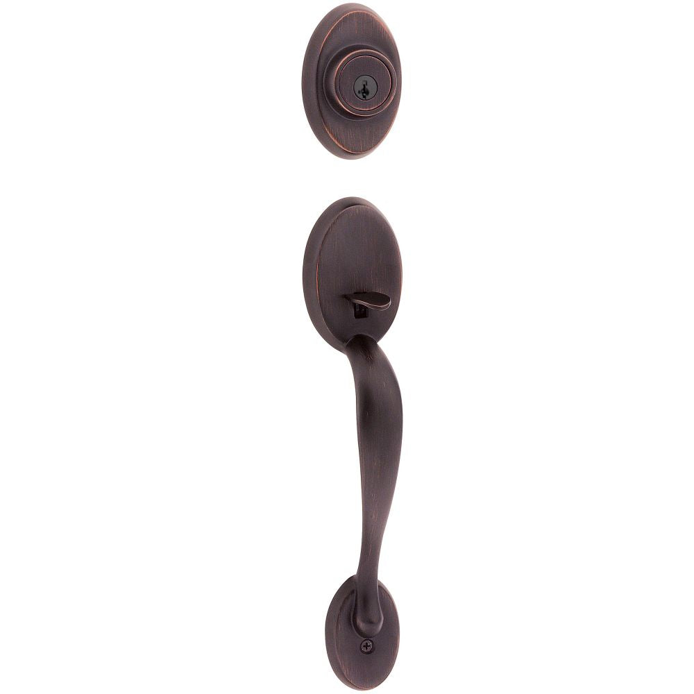 Kwikset Chelsea Single Cylinder Exterior Handleset SmartKey with 6AL Latch and STRKP Strike Pack which includes Square Corner, Round Corner and 5303 Round Corner Full Lip Strikes Kwikset