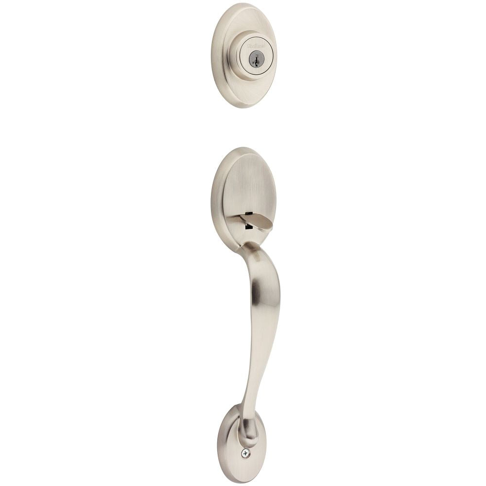 Kwikset Chelsea Single Cylinder Exterior Handleset SmartKey with 6AL Latch and STRKP Strike Pack which includes Square Corner, Round Corner and 5303 Round Corner Full Lip Strikes Kwikset