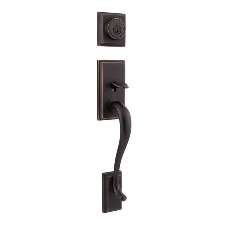 Kwikset Hawthorne Single Cylinder Exterior Handleset SmartKey with 6AL Latch and STRKP Strike Pack which includes Square Corner, Round Corner and 5303 Round Corner Full Lip Strikes Kwikset