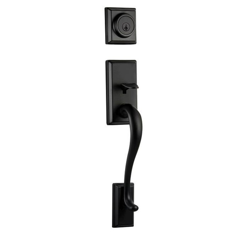 Kwikset Hawthorne Single Cylinder Exterior Handleset SmartKey with 6AL Latch and STRKP Strike Pack which includes Square Corner, Round Corner and 5303 Round Corner Full Lip Strikes Kwikset