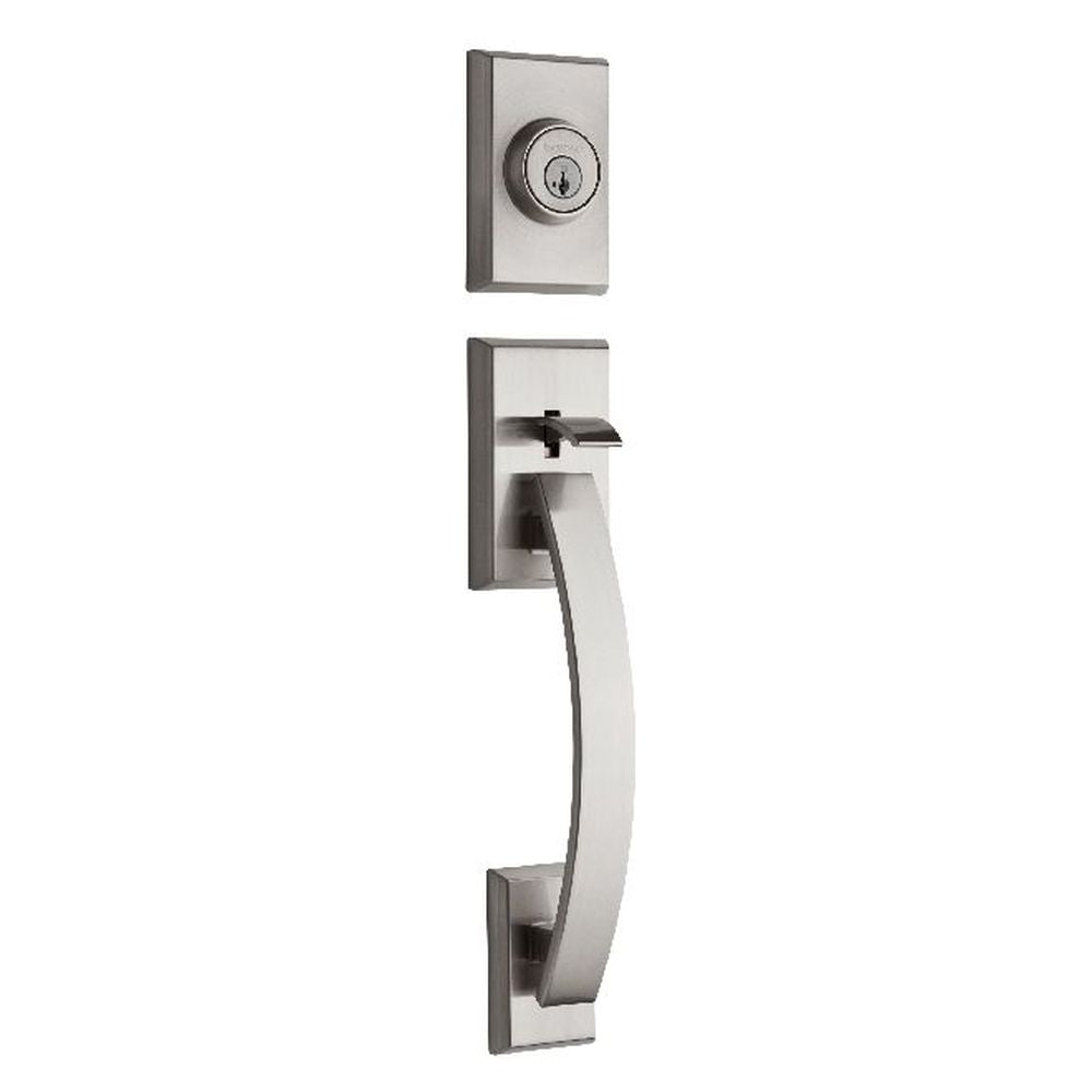 Kwikset Tavaris Single Cylinder Exterior Handleset SmartKey with 6AL Latch and STRKP Strike Pack which includes Square Corner, Round Corner and 5303 Round Corner Full Lip Strikes Kwikset
