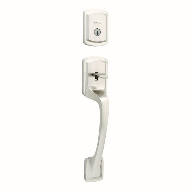 Kwikset Prague Single Cylinder Exterior Handleset with SmartKey with 6AL Latch and STRKP Strike Pack which includes Square Corner; Round Corner and 5303 Round Corner Full Lip Strikes Kwikset