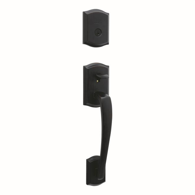 Kwikset Prescott Single Cylinder Exterior Handleset with SmartKey with 6AL Latch and STRKP Strike Pack which includes Square Corner; Round Corner and 5303 Round Corner Full Lip Strikes Kwikset