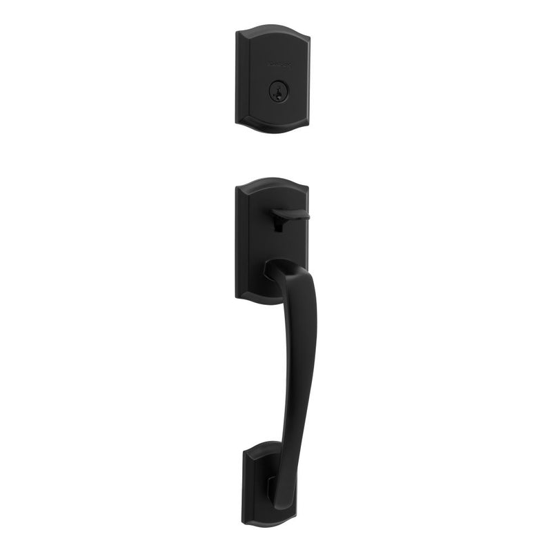 Kwikset Prescott Single Cylinder Exterior Handleset with SmartKey with 6AL Latch and STRKP Strike Pack which includes Square Corner; Round Corner and 5303 Round Corner Full Lip Strikes