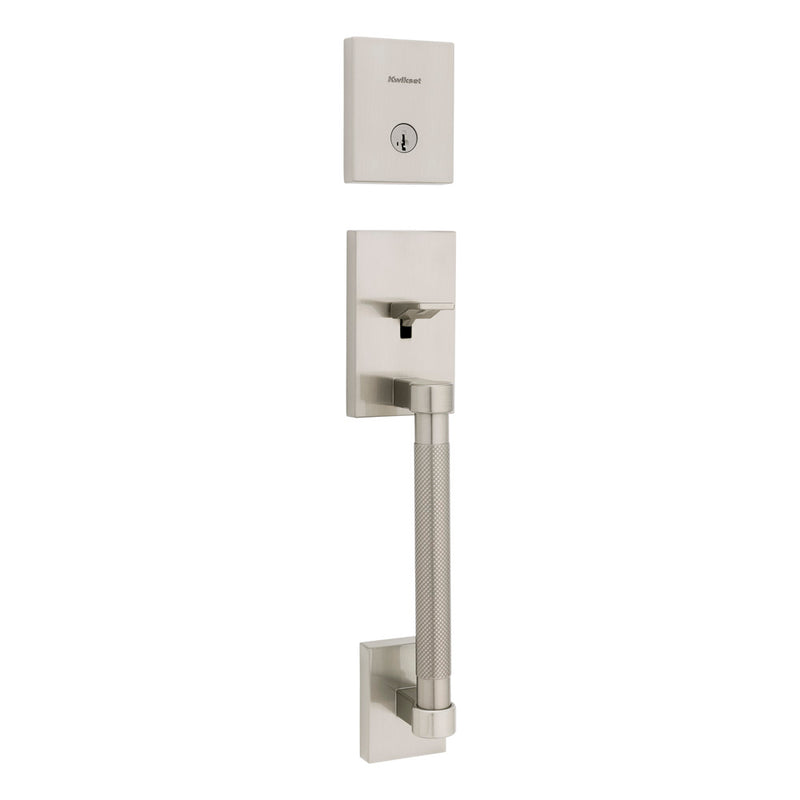 Kwikset Single Cylinder Prava Exterior Handleset with SmartKey with 6AL Latch and STRKP Strike Pack which includes Square Corner; Round Corner and 5303 Round Corner Full Lip Strikes Kwikset