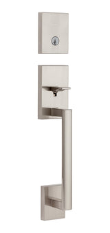 Kwikset San Clemente Single Cylinder Exterior Handleset with SmartKey with 6AL Latch and STRKP Strike Pack which includes Square Corner; Round Corner and 5303 Round Corner Full Lip Strikes Kwikset