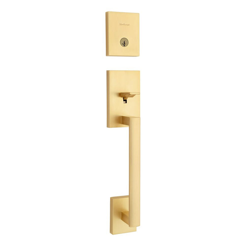 Kwikset San Clemente Single Cylinder Exterior Handleset with SmartKey with 6AL Latch and STRKP Strike Pack which includes Square Corner; Round Corner and 5303 Round Corner Full Lip Strikes Kwikset