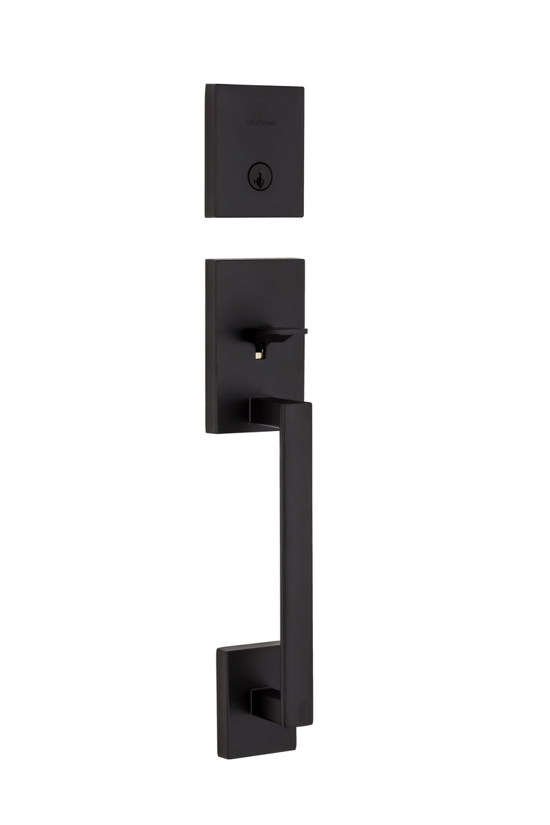 Kwikset San Clemente Single Cylinder Exterior Handleset with SmartKey with 6AL Latch and STRKP Strike Pack which includes Square Corner; Round Corner and 5303 Round Corner Full Lip Strikes Kwikset