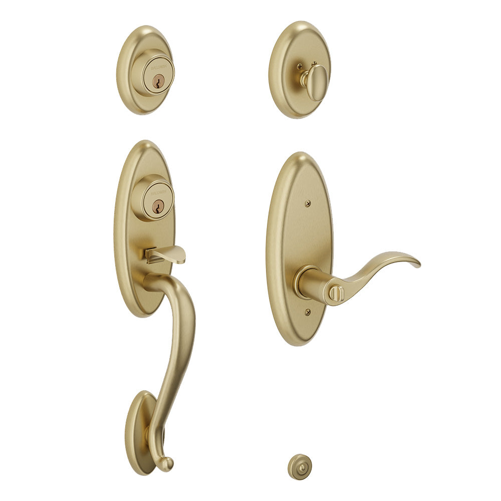 Baldwin Landon Two Point Right Hand Single Cylinder Tubular Handleset Satin Brass Brass Finish Baldwin Estate