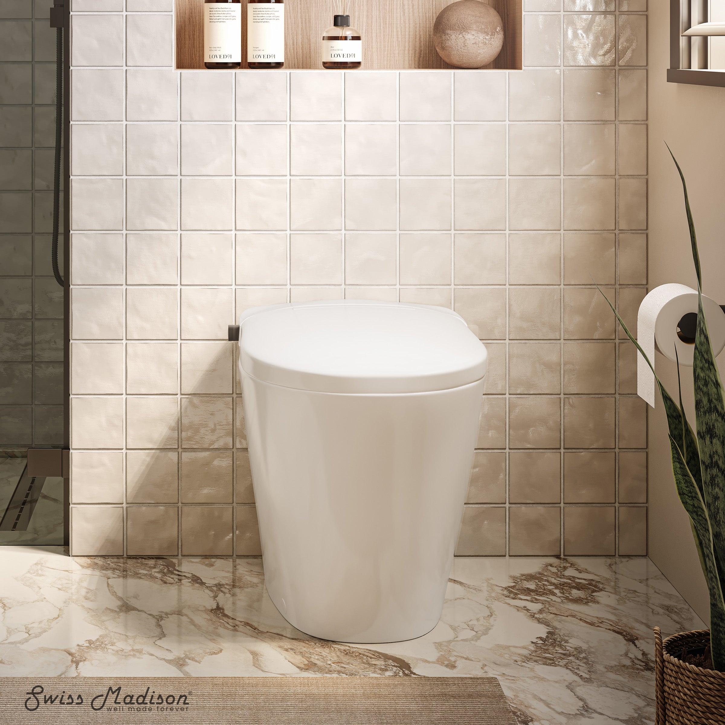 Swiss Madison Hugo H Power Flush Tankless Toilet 12" Rough-in 1.1 GPF Non-Electric ADA Toilet with Integrated Tank and Manual Bidet