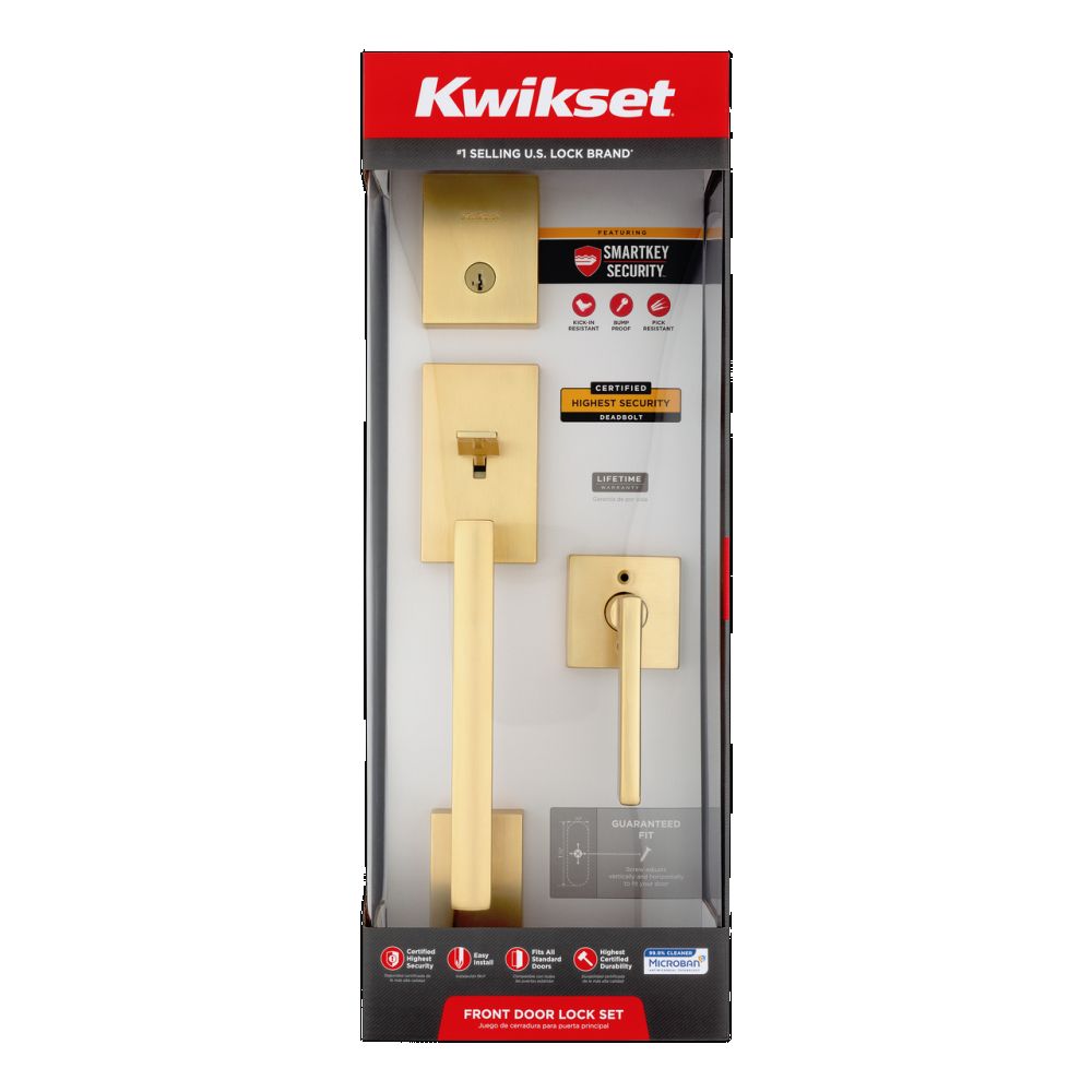 Kwikset Clear Pack Single Cylinder San Clemente Exterior Handleset with Halifax Lever and Square Rose Trim with SmartKey with RCAL Latch and RCS Strike