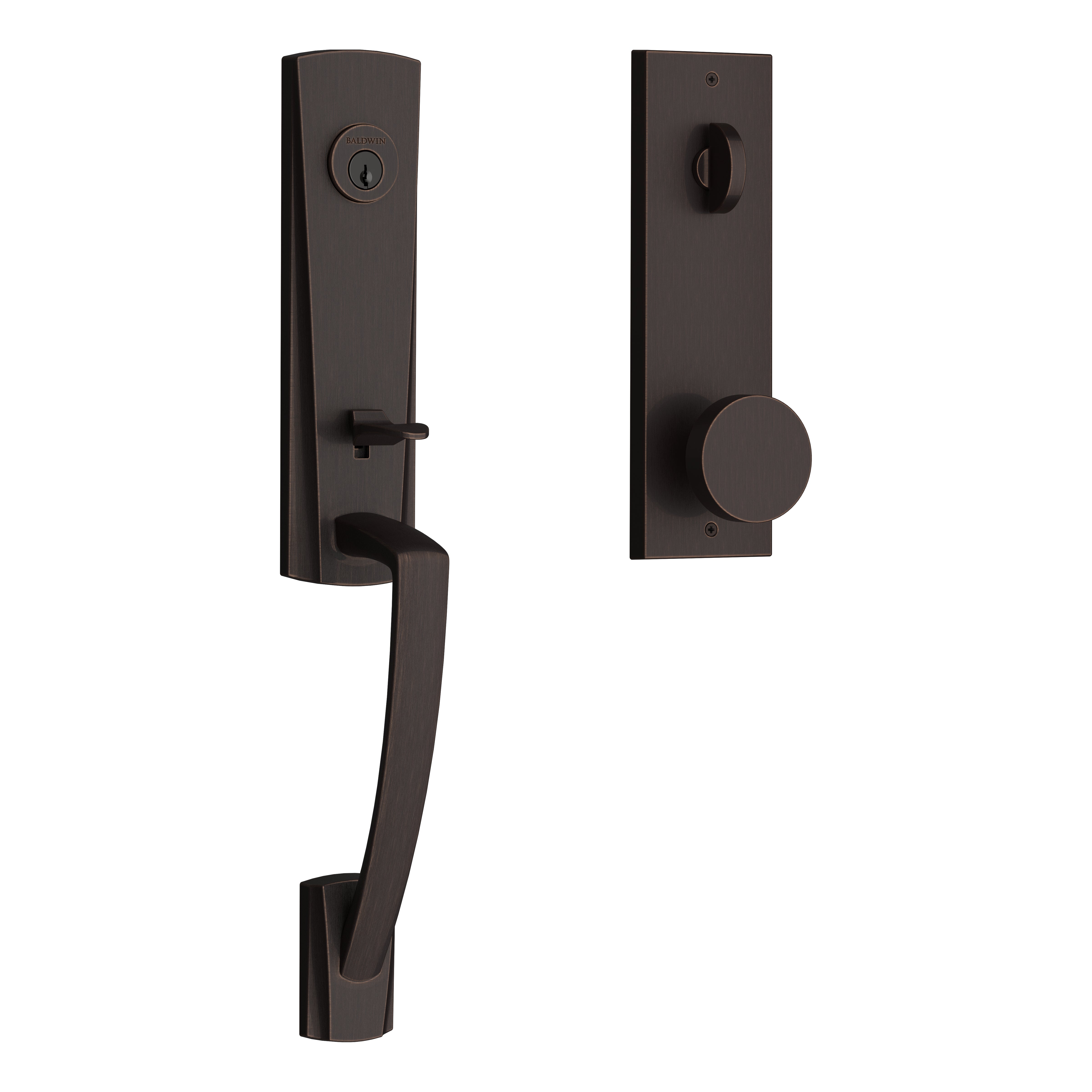 Baldwin Reserve Emergency Egress Miami Handleset with Contemporary Knob and Contemporary Square Escutcheon with 6AL Latch and Dual Strike Baldwin Reserve