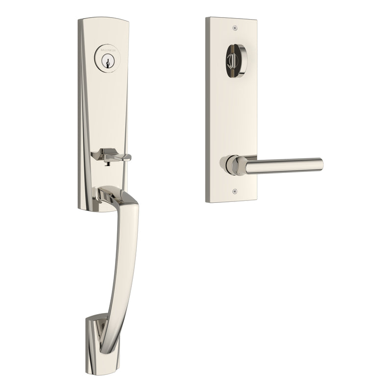 Baldwin Reserve Emergency Egress Miami Handleset with Tube Lever and Contemporary Square Escutcheon with 6AL Latch and Dual Strike  Bright Nickel PVD Finish Baldwin Reserve