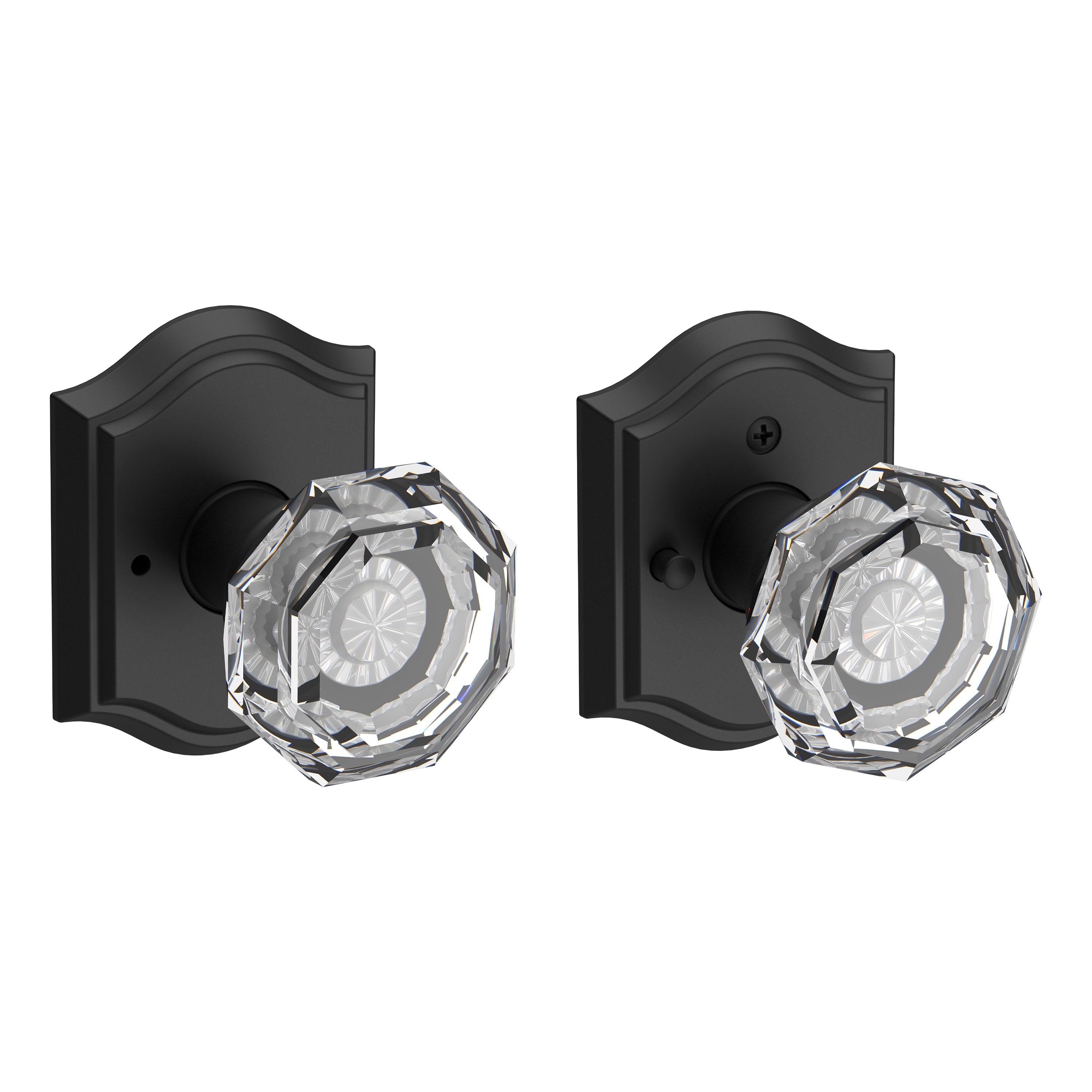 Baldwin Reserve Privacy Crystal Knob and Traditional Arch Rose with 6AL Latch and Dual Strike Baldwin Reserve