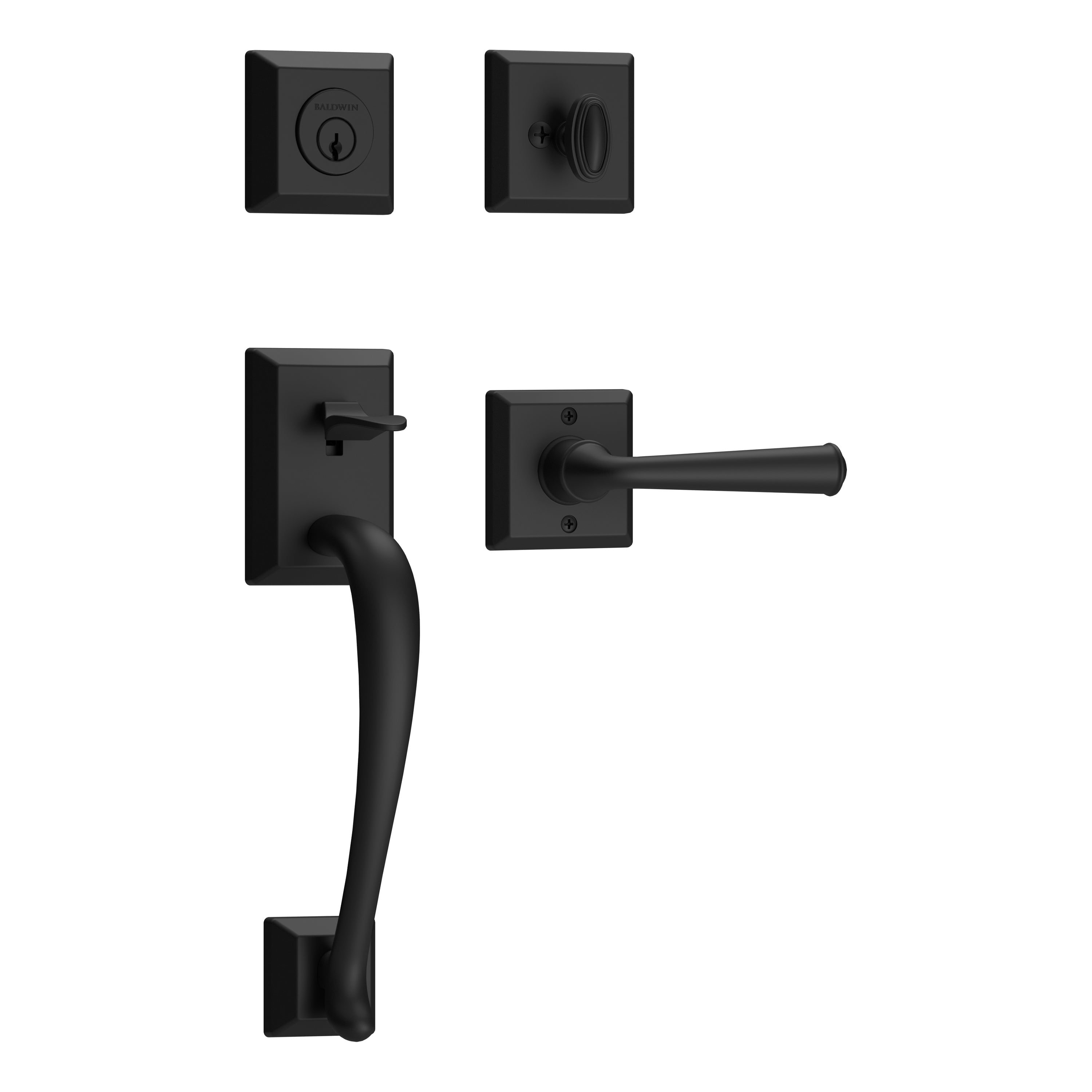 Baldwin Reserve Single Cylinder Napa Handleset Right Hand Federal Lever and Traditional Square Rose with 6AL Latch and Dual Strike Baldwin Reserve