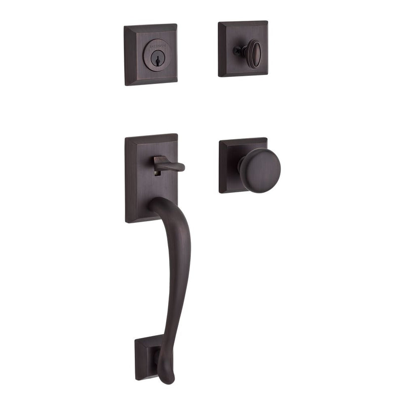 Baldwin Reserve Single Cylinder Napa Handleset Round Knob and Traditional Square Rose with 6AL Latch; Dual Strike; and SmartKey Baldwin Reserve