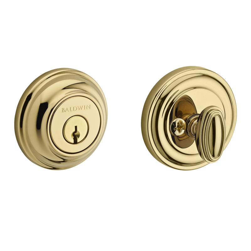 Baldwin Reserve Single Cylinder Traditional Round Deadbolt with 6AL Latch; Dual Strike; and SmartKey Baldwin Reserve