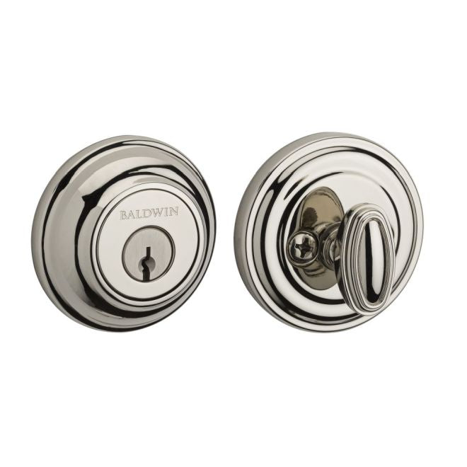 Baldwin Reserve Single Cylinder Traditional Round Deadbolt with 6AL Latch; Dual Strike; and SmartKey Baldwin Reserve