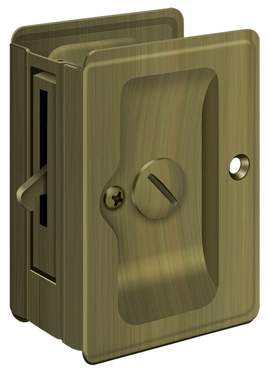 Deltana SDLA325U5 Heavy Duty Pocket Lock; Adjustable; 3-1/4" x 2 1/4" Privacy; Antique Brass Finish Deltana